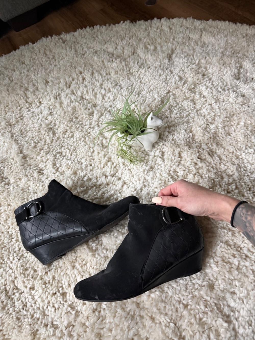 Impo ankle booties in Impo Black Quilted Wedge Ankle Booties with Side Zip. Quil - Picture 6 of 7